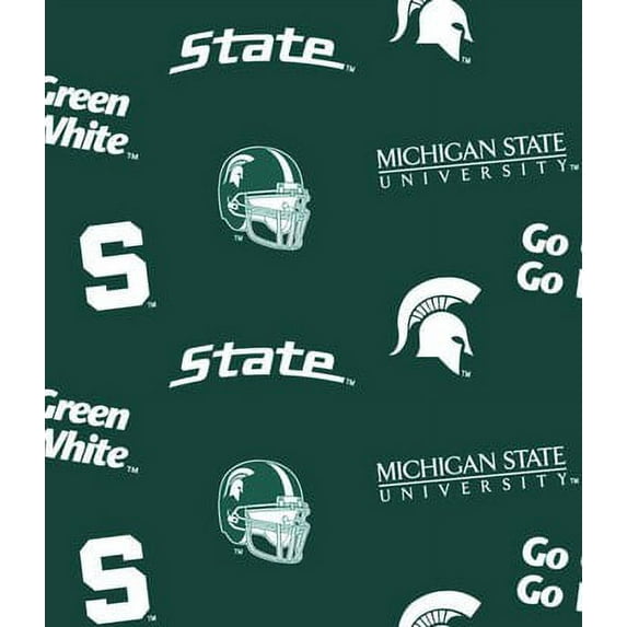 Michigan State University Fabric Fine Cotton Classic School Colored Ground Allover Design-Sold by the Yard