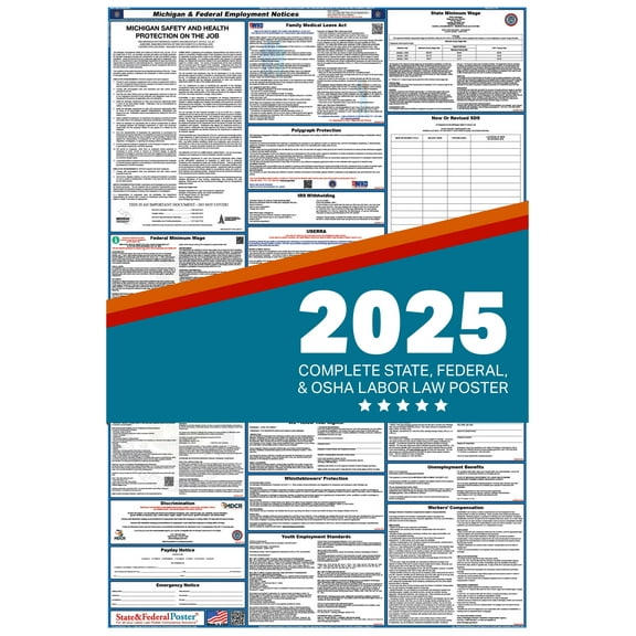 Michigan State and Federal Labor Law Poster 2025 , All In One | English-Paper