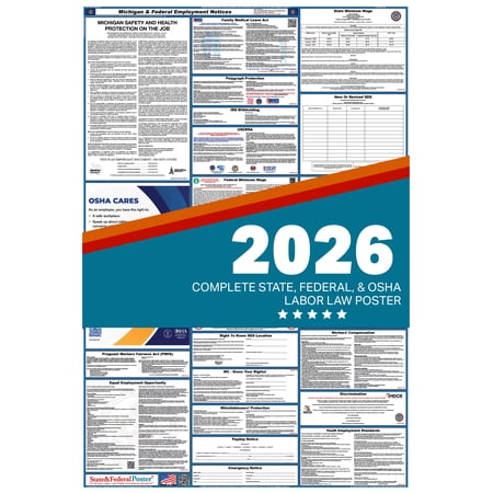 Michigan State and Federal Labor Law Poster 2026 , All In One | English-Paper