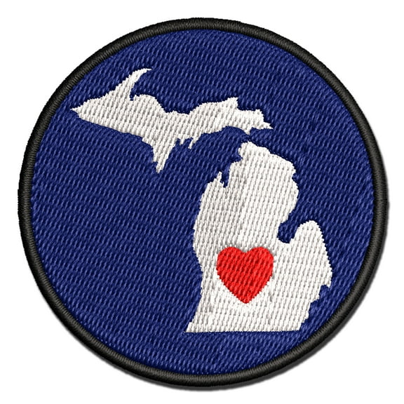 Michigan State with Heart Applique Multi-Color Embroidered Iron-On Patch - 2.0 Inch Mini