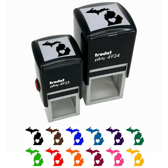 Michigan State with Heart Self-Inking Rubber Stamp Ink Stamper - Purple Ink - Small 1 Inch