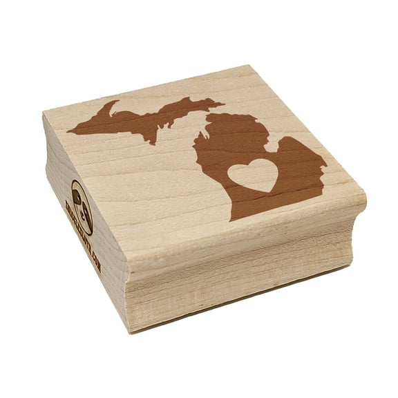 Michigan State with Heart Square Rubber Stamp Stamping Scrapbooking Crafting - Small 1.25in