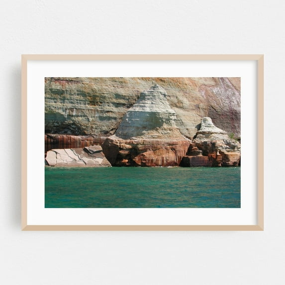 Michigan Stone Guardians of Superior Painted Rocks - Photography Nature Coastal Landscape Water Seascape Scenic Oak Framed Wall Art Print 16 x 24 inches