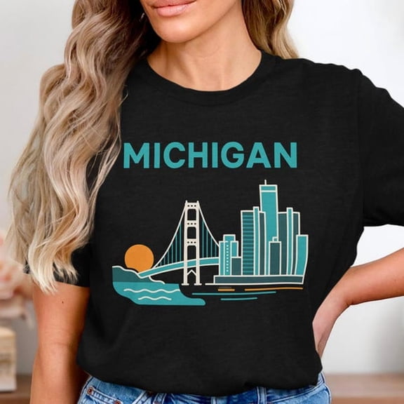 Michigan T S1Hirt, Dit SkY1Line Graphic T1EE, Great Lakes SunS1et S1Hirt, kinac Bridge S1ouvenir T1EE, Michigan Nature Travel S1Hirt