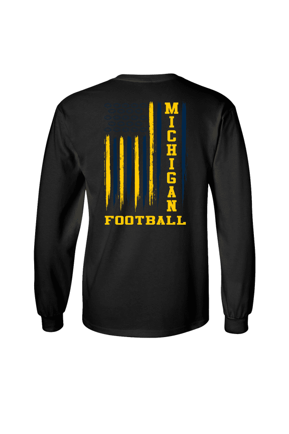 Michigan Team Colors Football American Flag Unisex Long Sleeve T-shirt Graphic Tee-Black-xl