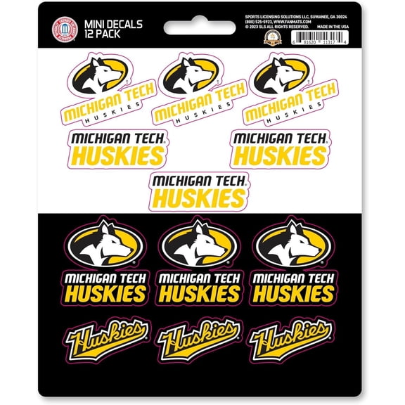 Michigan Tech University Huskies 12-Piece Mini Decal Sticker Set, 5x6 Inch Sheet, Gift for football fans for any hard surfaces around home, automotive, personal items
