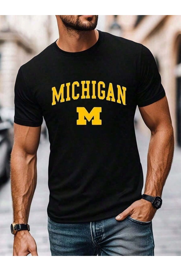 Michigan - Themed Men's T-Shirt, Men's New Summer Casual Crew Neck Pure Cotton Short-Sleeved T-Shirt (1 PC) Cotton Women Clothing - Unisex