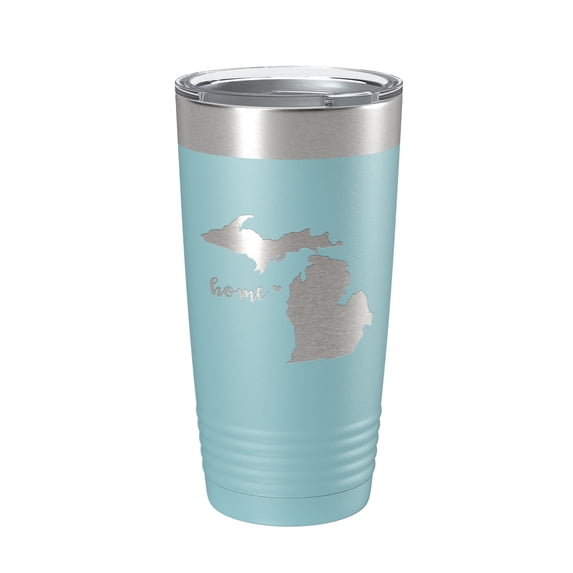 Michigan Tumbler Home State Travel Mug Insulated Laser Engraved Map Coffee Cup 20 oz Light Blue