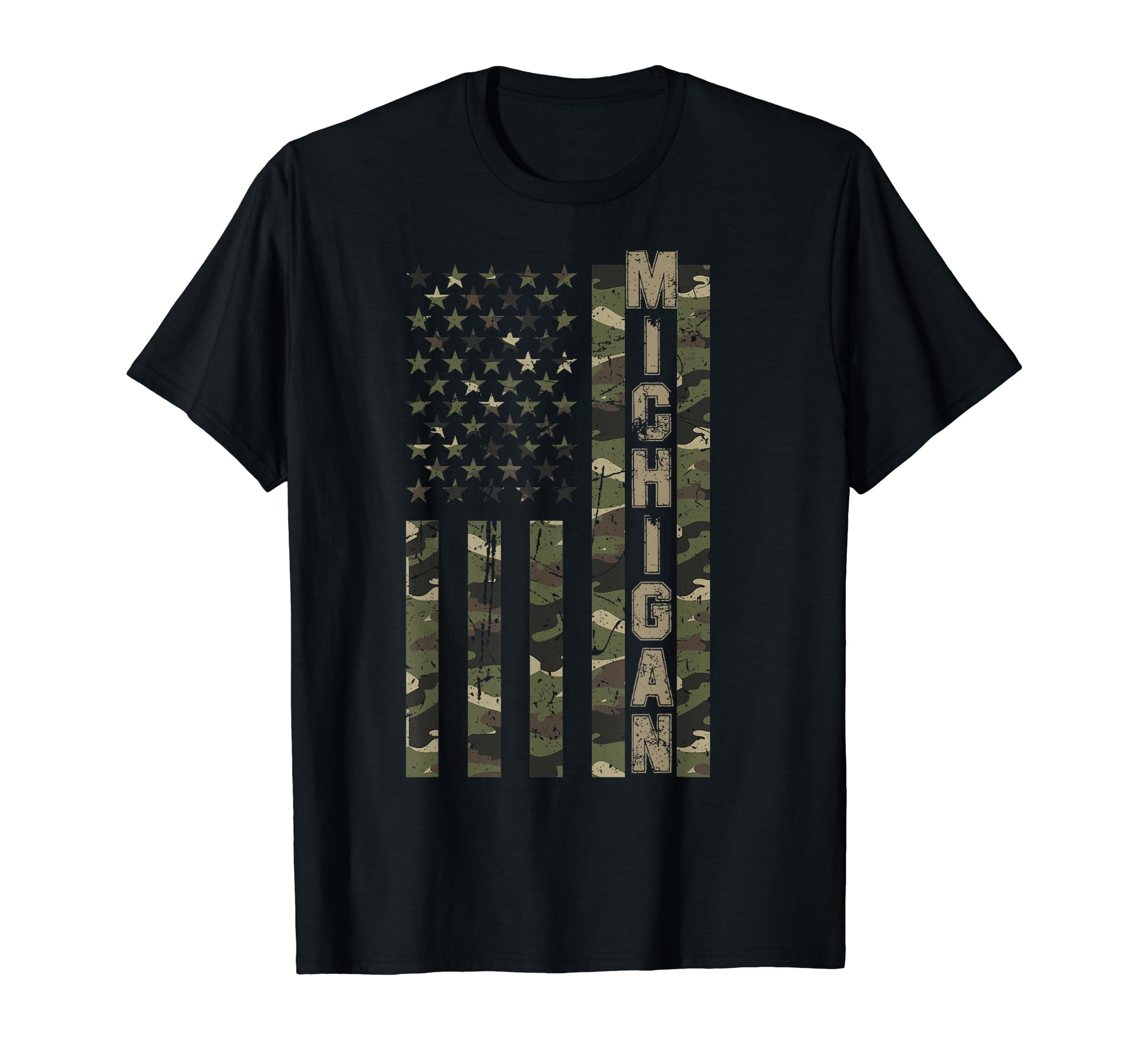 Michigan United States Distressed Camo w US Flag T-Shirt - Walmart.com