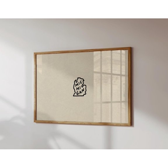 Michigan Wall Art Print With Minimal Hand Drawn State Decor