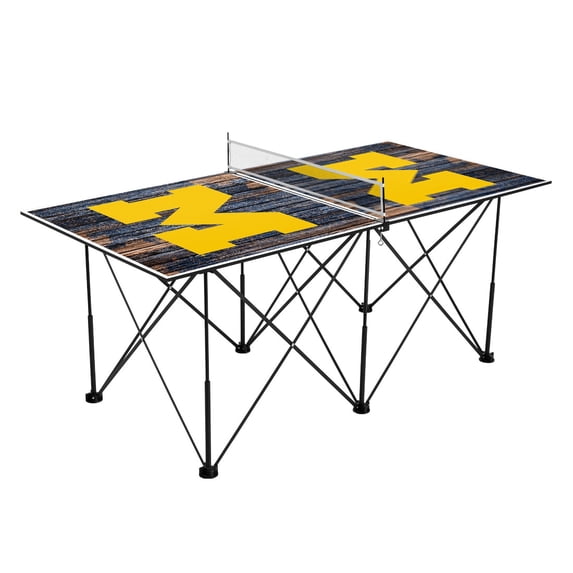 Michigan Wolverines 6' Weathered Design Pop Up Table Tennis Set