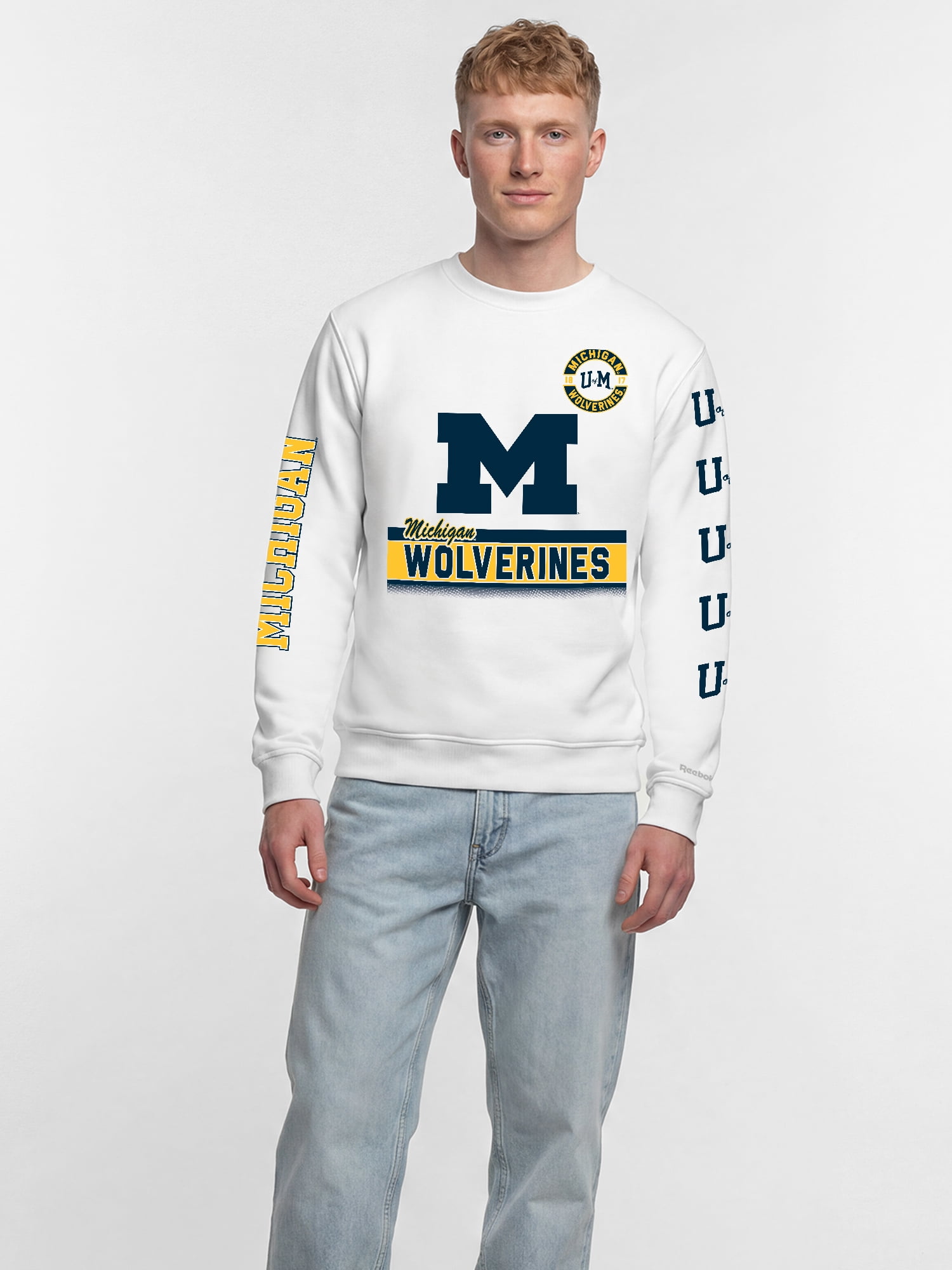 Michigan Wolverines Reebok Mens White Crew Sweatshirt