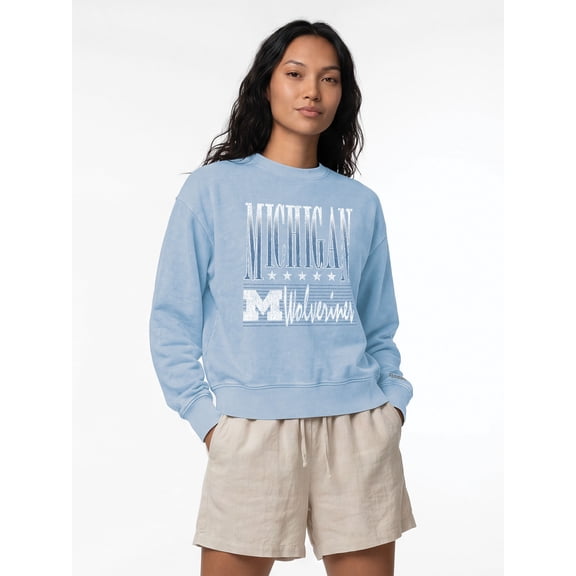 Michigan Wolverines Reebok Womens Denim Wash Mock Neck Sweatshirt