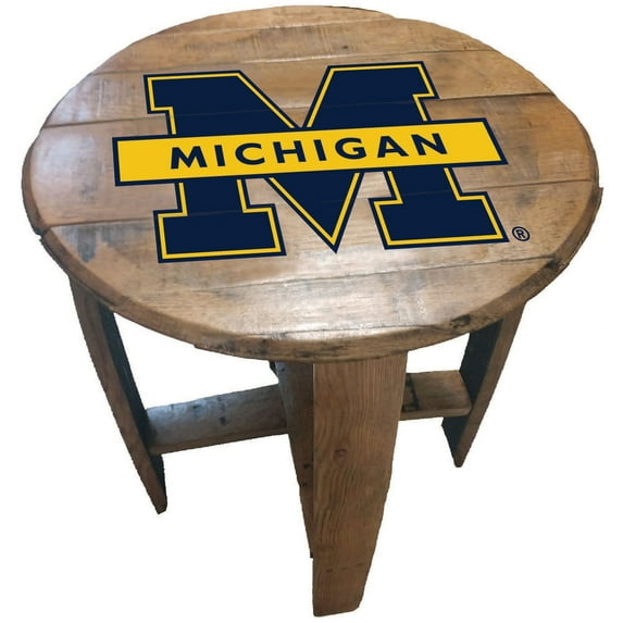 Michigan Wolverines Team Oak Barrel Table