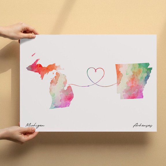 Michigan to Arkansas Map Canvas Wall Art 8x12 inch – Michigan to Arkansas Map Watercolor Home Decor Canvas – Elegant Modern Art Print