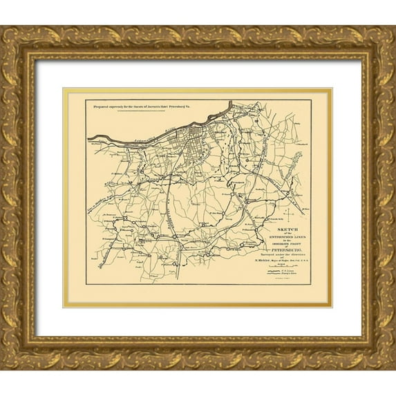 Michler 14x12 Gold Ornate Wood Framed with Double Matting Museum Art Print Titled - Petersburg Virginia - Michler 1865