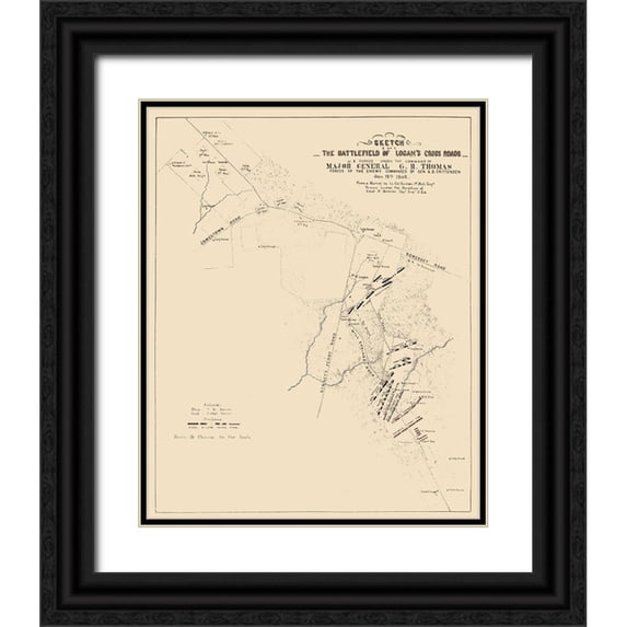 Michler 20x24 Black Ornate Wood Framed with Double Matting Museum Art Print Titled - Logans Cross Roads Kentucky Battlefield - Michler 1862