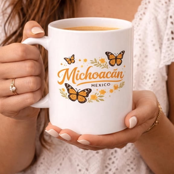 Michoacn Mxico Coffee Mug Monarch Butterfly Floral Mug Mexin Heritage Gift Latina Pride Cup oz Ceramic Mug.jpg