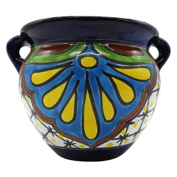 Michoacana Mini Planter #2 Hand Painted Pot Indoor Outdoor Multi Colored Glazed Talavera 7"L x 7"W x 5"H