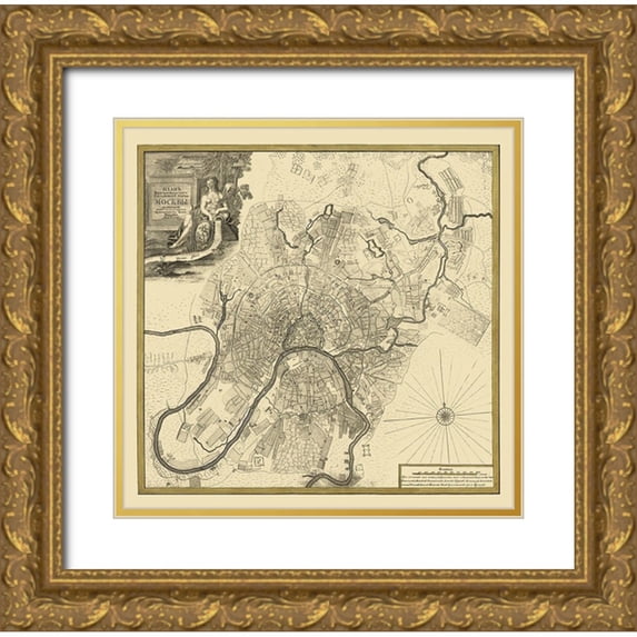 Michurin 27x26 Gold Ornate Wood Framed with Double Matting Museum Art Print Titled - Moscow Russia Plan Europe - Michurin 1739
