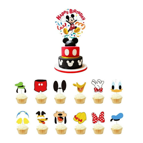 Mick Birthday Cake Topper Set – 1 Large “Happy Birthday” Topper & 24 Coordinating Cupcake Picks, Elegant Party Decoration for Cakes, Cupcakes, and Desserts
