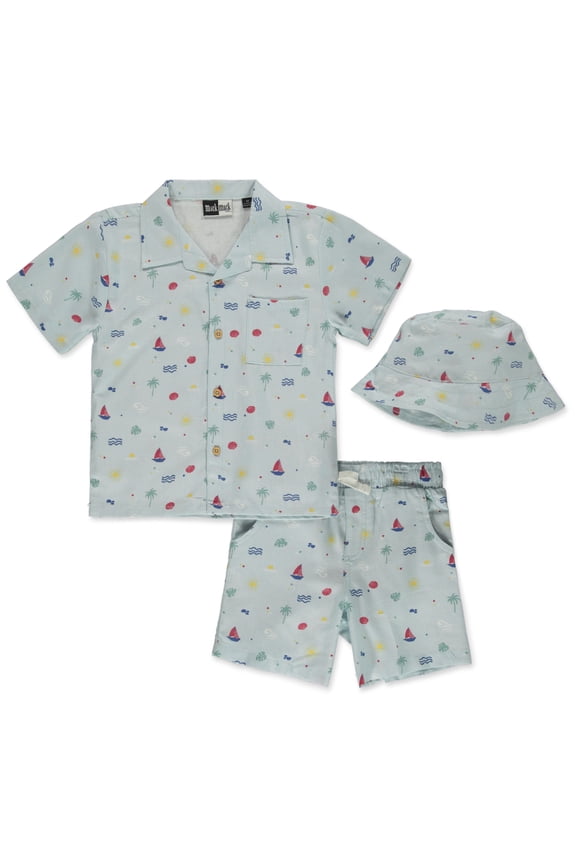 Boys' 3-Piece Boats Bucket Hat Cabana Shorts Set Outfit Color: white Size: 2t