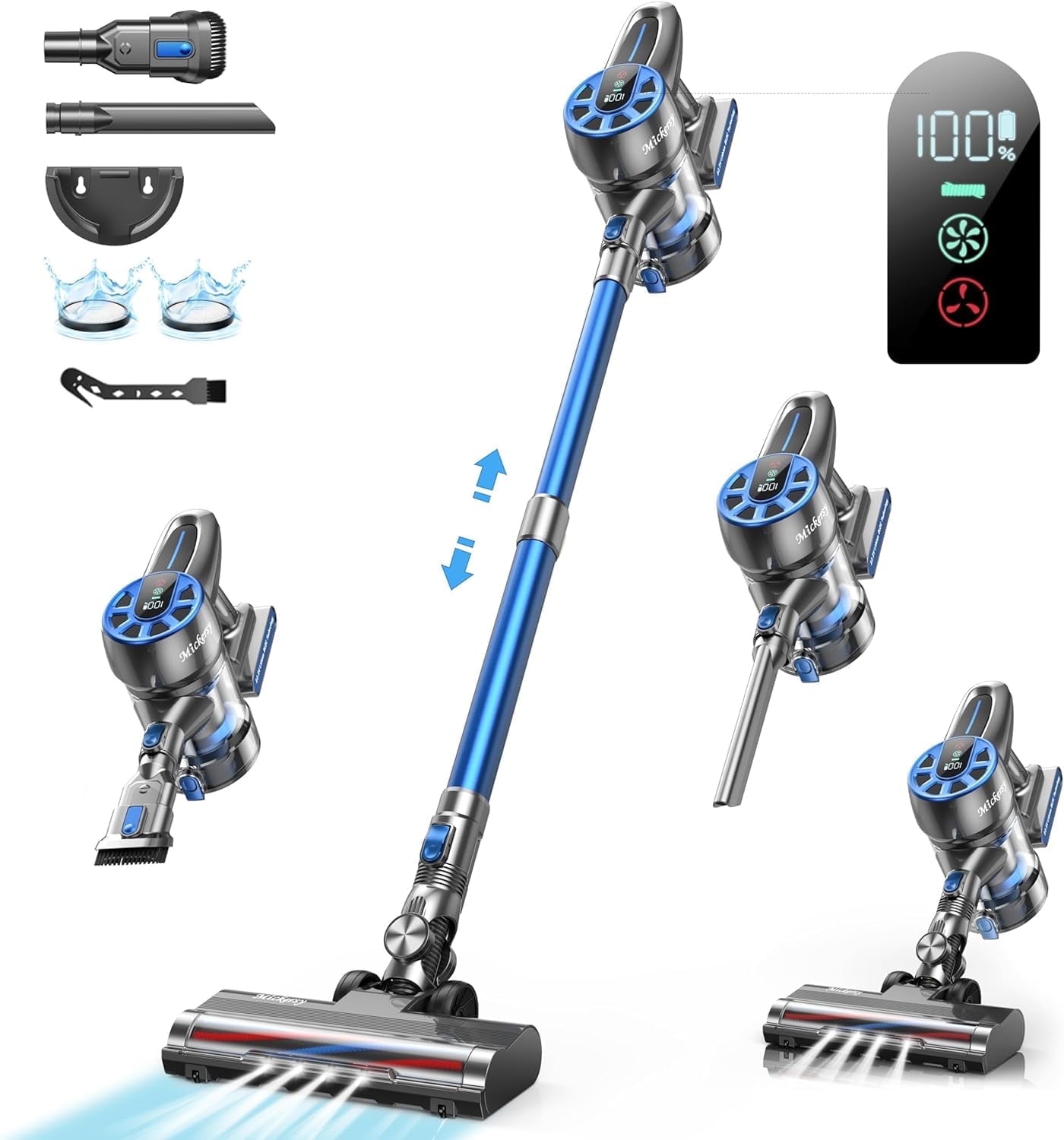 Cordless Stick Vacuum Cleaners 55mins 450W 40KPa with Touch Display Powerful Lightweight Vacuum Cleaner for Carpets Floors Pet Hair Home