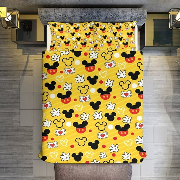 Mickey 3-Piece Bedding Set, Printed Quilt Set Twin Size, Full Size,Queen Size,King Size,for Men Women Children Boy Girl Teen Kids (1 Duvet Cover, 2 Pillowcases) Bed Set 102"x90"