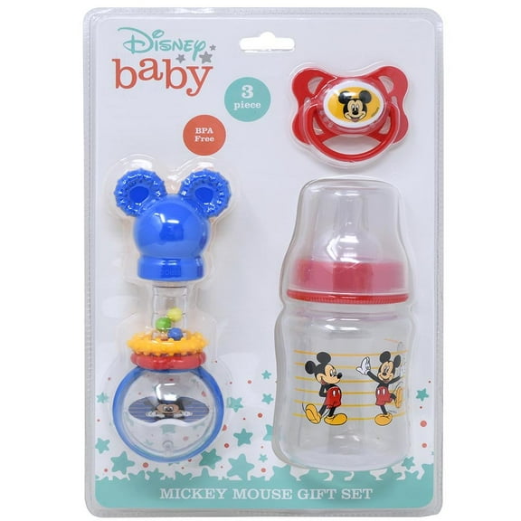 Mickey 3pc Baby Set on Card Rattle, Pacifier,Baby Bottle