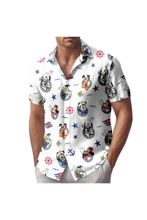 Mickey And Co Cruise Button Shirt/Short, Mickey Cruise Hawaiian Shirt, Disney Cruise Hawaiian Shirt, Summer Gift For Him, Cruise Gift