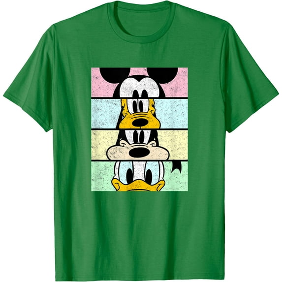 Mickey And Friends Group Comic Panels Distressed DTG Print Unisex T-Shirt,Irish Green Color,Size YL