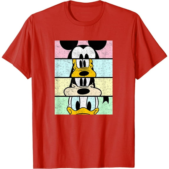 Mickey And Friends Group Comic Panels Distressed DTG Print Unisex T-Shirt,Red Color,Size L
