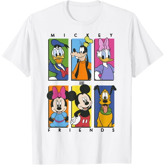Mickey And Friends Group Shot Panels DTG Print Unisex T-Shirt