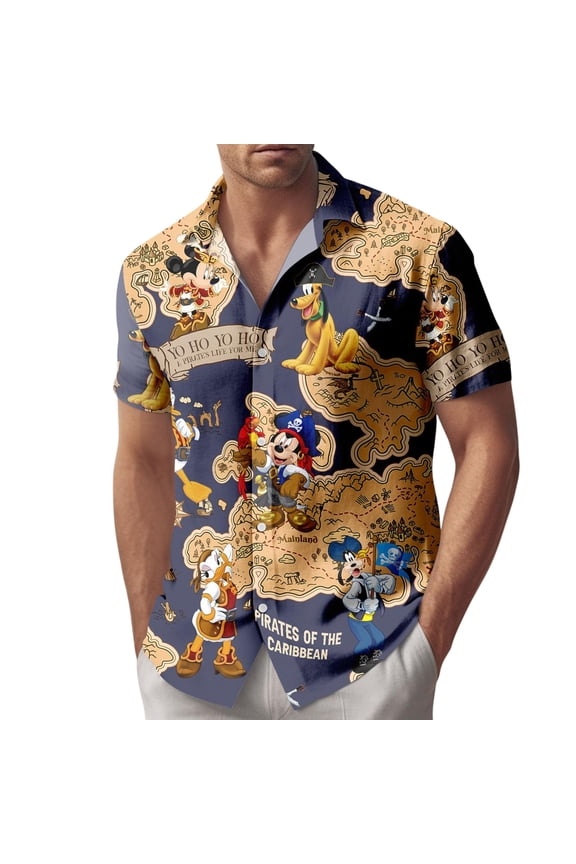 Mickey And Friends Pirates of the Caribbean Button Shirt, Men Shorts, Mickey Pirates Shirt, Disney Pirates Beach Shirt, Hawaii Shirt