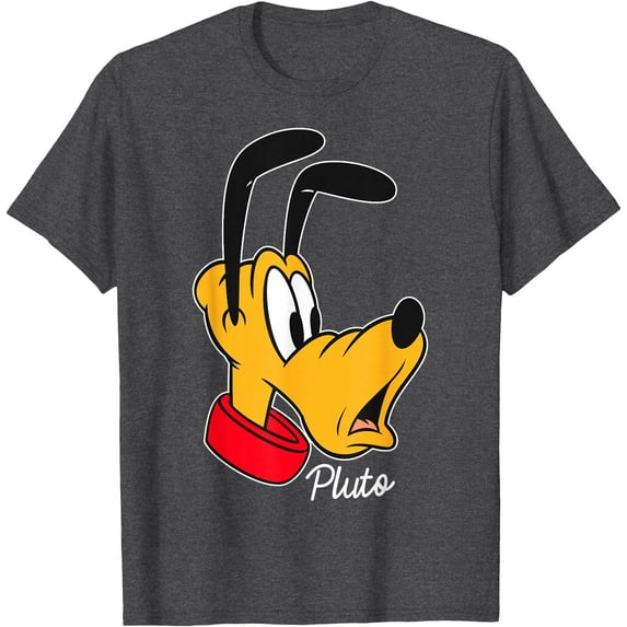 Mickey And Friends Pluto Big Face DTG Print Unisex T-Shirt,Dark Heather Grey Color,Size YXS