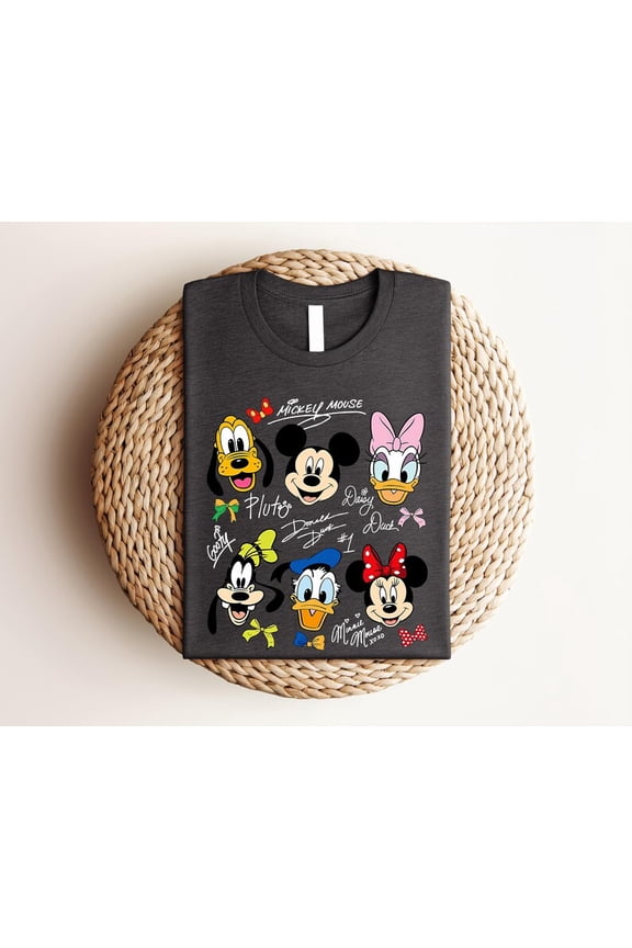 Mickey And Friends Signatures Shirt, Magical, Disney Characters, Disney Mouse Head, Mickey & Co Gift, Disney Mickey, White Tshirt