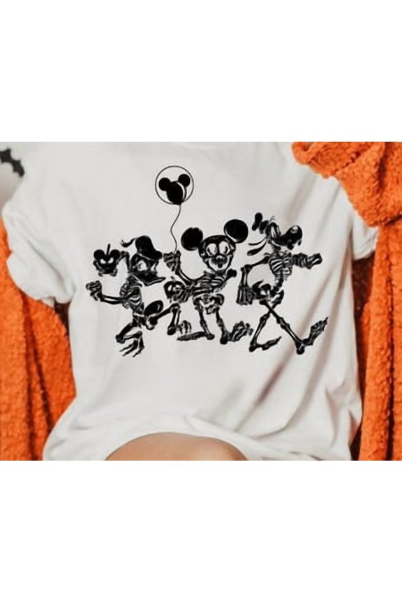 Mickey And Friends Skeleton, Disney Spooky Season Shirt, Skeleton Mickey Sweat, Disney World Scary, Halloween Skeleton, White Tshirt