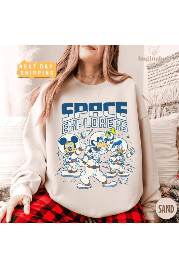 Mickey And Friends Space Explorers Sweatshirt, Disney Astronaut Space Adventure Pullover, Disneyland Park Day Sweater, Galactic Friends Top