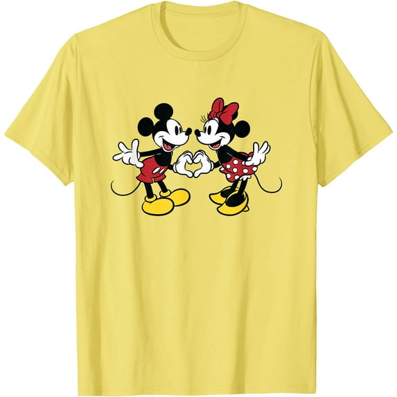 Mickey And Friends Valentine's Mickey & Minnie Heart DTG Print Unisex T-Shirt,Cornsilk Color,Size M