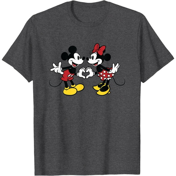 Mickey And Friends Valentine's Mickey & Minnie Heart DTG Print Unisex T-Shirt,Dark Heather Grey Color,Size 2XL