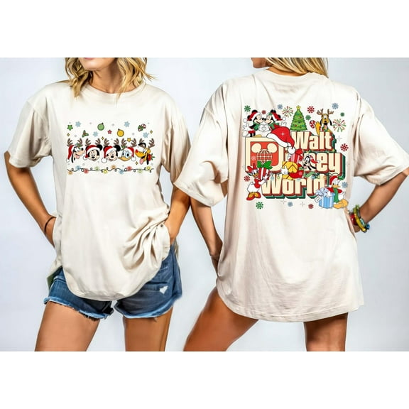 Mickey And Friends Walt Disney World Christmas Printed 2 Sides Shirt, Holiday Family Matching Tee ,Winter Disneyland Trip T-shirt