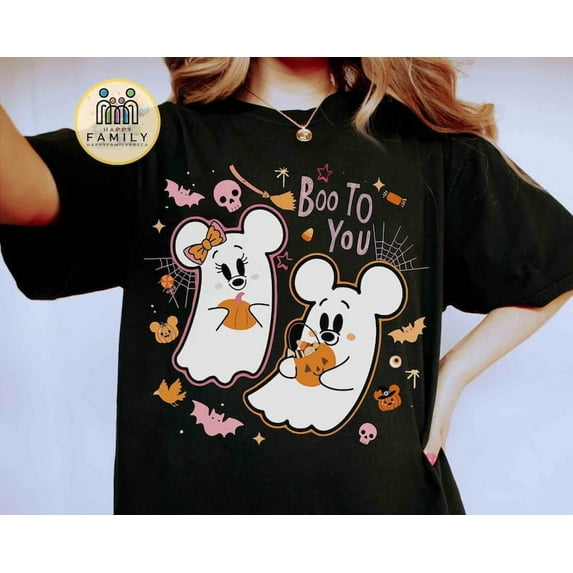 Mickey And Minnie Ghost Vintage Disney Spooky Vibes, Boo To You Tee, Girly Disney Halloween