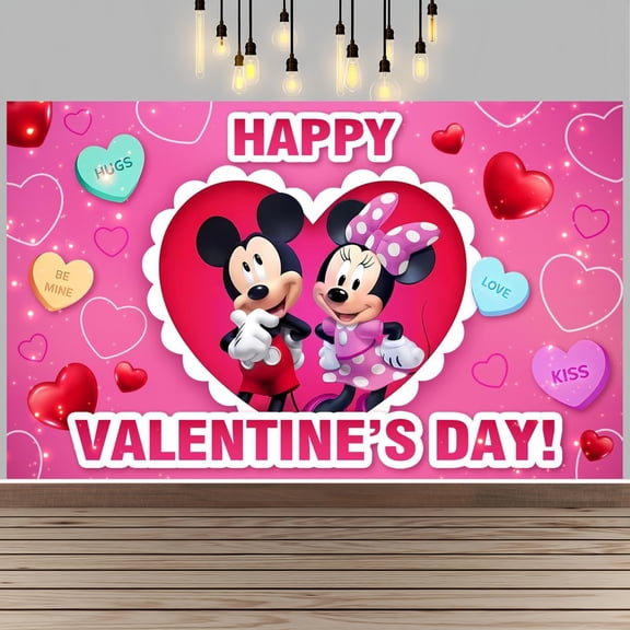 Mickey And Minnie Happy Birthday Anime Cartoon Theme Backdrops Banner Birthday Party Decor Supplies(5x3ft)