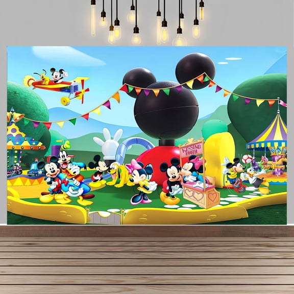 Mickey And Minnie Happy Birthday Anime Cartoon Theme Backdrops Banner Birthday Party Decor Supplies(5x3ft)