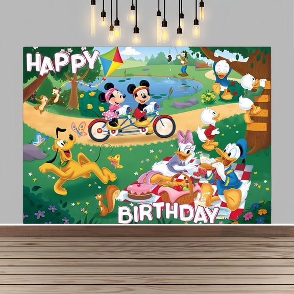 Mickey And Minnie Happy Birthday Anime Cartoon Theme Backdrops Banner Birthday Party Decor Supplies(5x3ft)