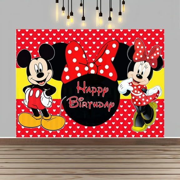 Mickey And Minnie Happy Birthday Anime Cartoon Theme Backdrops Banner Birthday Party Decor Supplies(5x3ft)