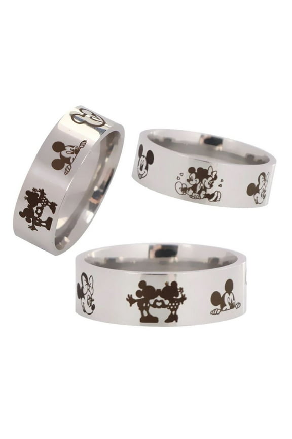 Mickey And Minnie Mouse Silvertone Stainless Steel Band Ring Size 12