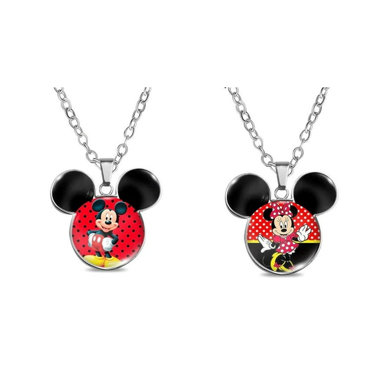 Mickey And Minnie Mouse With Ears Glass Domed Metal Pendant Necklace Set of 2 Walmart