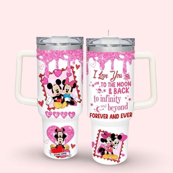 Mickey And Minnie Valentine Tumbler, Disney Valentine Tumbler, 40oz Drinkware Tumbler, Disney Couple Gift, Personalized Couple Gifts