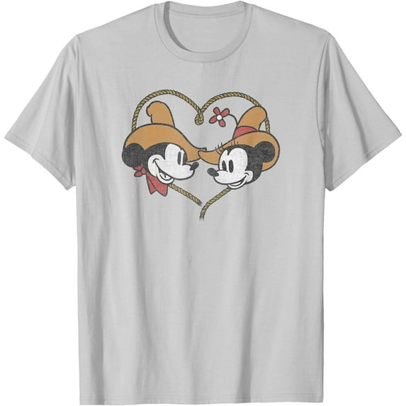 Mickey And Minnie Vintage Western Sweethearts DTG Print Unisex T-Shirt,Ice Grey Color,Size 3XL